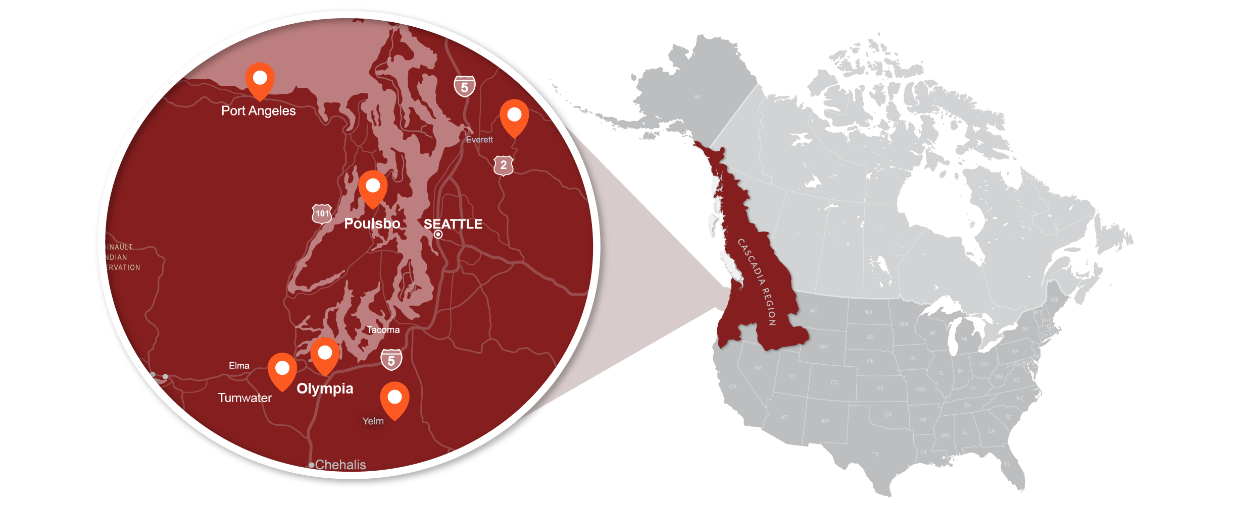 Map of the Puget Sound area.